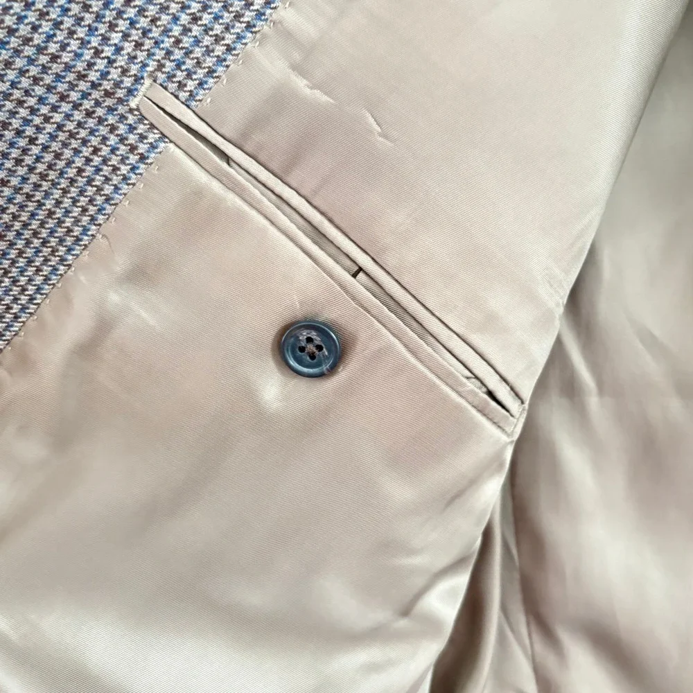 Lauren‎ Ralph Lauren Mens Houndstooth Blazer Tan Brown Blue Sport Coat 2 Button